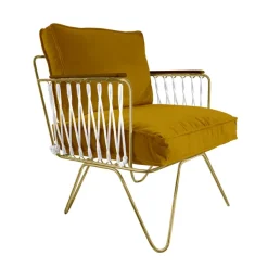 Fauteuil Croisette En Velours Camel - Dore & Bois Fonce-Honoré Online