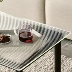 Table Basse Kofi Chene Massif Noir & Verre Roseau Clair - L 140 X L 50 X H 36 Cm-Hay Hot