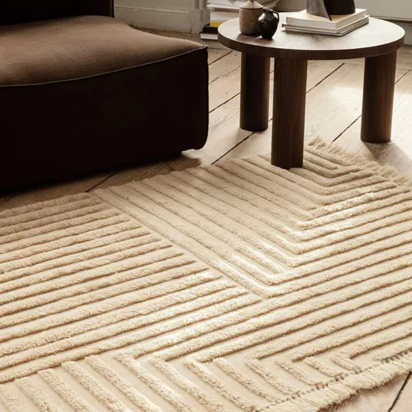 tapis_crease_en_laine_pli_SKU285e1bcb10c7296853bc3a1e76fbd744_1.webp Tapis Crease En Laine Plissee - 160 X 250 Cm - Sable Clair-Ferm Living Clearance